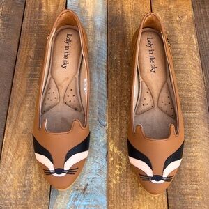 Lola In The Sky Tan Animal Face Flats Slip On Shoes